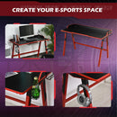 Gaming Desk Computer Table Stable Steel Frame with Cup Holder Headphone Hook, Cable Basket - Black