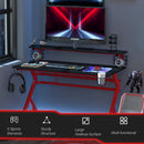 Gaming Desk Computer Table Ergonomics Workstation for Home Office with Cup & Speaker &Game Controller Holder Headphone Hook 120cm x 60cm x 96.5cm Black and Red Des CD Rack