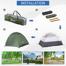 Outsunny Camping Tent for 2 Person Waterproof Double Layer Tent with 2 Doors 4 Mesh Windows Storage Bag Portable Carry Bag Dark Green Outdoor Glass Fiber