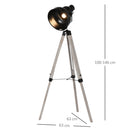 HOMCOM Pine Wood Height Adjustable Freestanding Tripod Floor Lamp Black