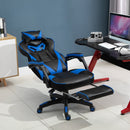 Vinsetto PU Leather Retractable Footrest Gaming Chair w/ Pillows Blue/Black