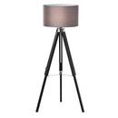 HOMCOM Modern Tripod Stand Floor Land Lamp with Wood Leg Adjustable Height Fabric Lampshade for Living Room, Bedroom, Office, Grey and Black Base