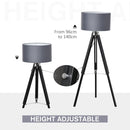 HOMCOM Modern Tripod Stand Floor Land Lamp with Wood Leg Adjustable Height Fabric Lampshade for Living Room, Bedroom, Office, Grey and Black Base