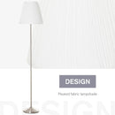 HOMCOM Modern Steel Floor Lamp with Pleated Fabric Lampshade Floor Switch, Home Style Standing Light for Living Room, Bedroom, Office, White and Silver Office
