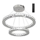 HOMCOM Modern LED Chandelier with 2 Crystal Rings, Dimmable Pendent Ceiling Light Cool Warm White with Adjustable Cable Remote Controller for Living Room, Dining Room, Bedroom, Silver Flexible