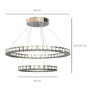 HOMCOM Modern LED Chandelier with 2 Crystal Rings, Dimmable Pendent Ceiling Light Cool Warm White with Adjustable Cable Remote Controller for Living Room, Dining Room, Bedroom, Silver Flexible