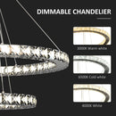 HOMCOM Modern LED Chandelier with 2 Crystal Rings, Dimmable Pendent Ceiling Light Cool Warm White with Adjustable Cable Remote Controller for Living Room, Dining Room, Bedroom, Silver Flexible