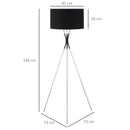 Modern Tripod Floor Lamp, Free Standing Light with Metal Frame, Fabric Lampshade and E27 Base for Living Room, Bedroom, Office, Black Bedroom