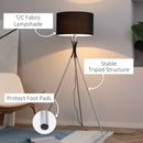 Modern Tripod Floor Lamp, Free Standing Light with Metal Frame, Fabric Lampshade and E27 Base for Living Room, Bedroom, Office, Black Bedroom