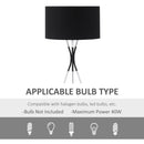 Modern Tripod Floor Lamp, Free Standing Light with Metal Frame, Fabric Lampshade and E27 Base for Living Room, Bedroom, Office, Black Bedroom
