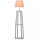 HOMCOM Metal Frame 3-Tier Shelf Tripod Lamp w/ Foot Switch Beige
