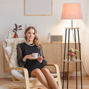 HOMCOM Metal Frame 3-Tier Shelf Tripod Lamp w/ Foot Switch Beige