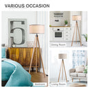 HOMCOM Rubber Wood Tripod Floor Lamp Beige