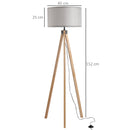 HOMCOM Rubber Wood Tripod Floor Lamp Grey
