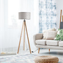 HOMCOM Rubber Wood Tripod Floor Lamp Grey