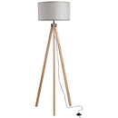 HOMCOM Rubber Wood Tripod Floor Lamp Grey