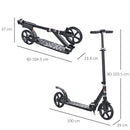 HOMCOM Foldable Kick Scooter w/ Adjustable Handlebar, Rear Brake, 20cm Big Solid Wheels and Shock Absorption System, Lightweight Portable Push Scooter for 14+ Teens Adult Kids Rear-fender