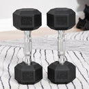 Rubber Dumbbell Sports Hex Weights Set 2x5kg Ergo Workout Pair