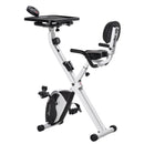 Indoor Magnetic Exercise Bike 8-Level Adjustable Magnetic Resistance Cardio Trainer Seat Height Adjustable Cycling Bike, w/ Desktop, 1.5kg Flywheel, LCD Display,  White Adjust Workout