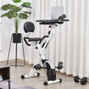 Indoor Magnetic Exercise Bike 8-Level Adjustable Magnetic Resistance Cardio Trainer Seat Height Adjustable Cycling Bike, w/ Desktop, 1.5kg Flywheel, LCD Display,  White Adjust Workout