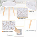 Pine Wood Floral Etched Side Table w/ Saucer Top White