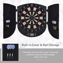 HOMCOM Electronic Dartboard Set 26 Games and 185 Variations with 6 Darts and Cabinet to Stroage Multi-Game Option Ready-to-Play Games