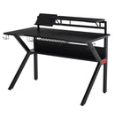 Metal Frame Gaming Computer Desk w/Cup Holder Headphone Hook & Cable Basket Black