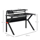 Metal Frame Gaming Computer Desk w/Cup Holder Headphone Hook & Cable Basket Black