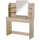 Particle Board Glass Mirror Dressing Table w/ Shelves Oak Tone