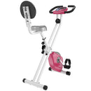 Magnetic Resistance Exercise Bike Foldable w/ LCD Monitor Adjustable Seat Heart Rate Monitors Food Straps Foot Pads Home Office Fitness Training Workout - Pink Manual