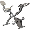 2-In-1 Grey Upright Exercise Recumbent Bike Adjustable Resistance Stationary Fitness Home Gym Foldable w/ Armrests LCD Monitor Cycling Wheels