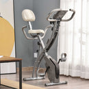 2-In-1 Grey Upright Exercise Recumbent Bike Adjustable Resistance Stationary Fitness Home Gym Foldable w/ Armrests LCD Monitor Cycling Wheels