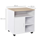 Multi-Storage Printer Stand Unit Office Desk Side Mobile Storage w/ Wheels Modern Style 60L x 50W x 65.5H cm - White Organisation 5 Compartments