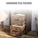 Vinsetto 70cm Industrial Filing Cabinet with 2 Drawers, Hanging File Folder, Vertical Home Office Organizer for A4 Letter Size, Black Brown w/ Drawer, Folder