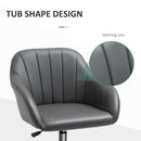 Vinsetto PU Leather Mid-Back Tub Office Chair Ergonomic Work Seat Adjustable Padded w/ Wheels Study Living Room Bedroom Lounge