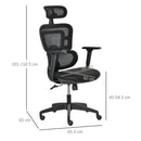 Vinsetto Mesh Office Chair, Ergonomic High-Back Swivel Desk Chair with Adjustable Height, Headrest, Lumbar Support, Padded Seat for Home Office Black w/ Headrest