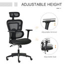 Vinsetto Mesh Office Chair, Ergonomic High-Back Swivel Desk Chair with Adjustable Height, Headrest, Lumbar Support, Padded Seat for Home Office Black w/ Headrest