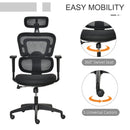 Vinsetto Mesh Office Chair, Ergonomic High-Back Swivel Desk Chair with Adjustable Height, Headrest, Lumbar Support, Padded Seat for Home Office Black w/ Headrest