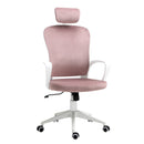 Vinsetto High-Back Office Chair Velvet Style Fabric Computer Home Rocking with Wheels, Rotatable Liftable Headrest, Pink w/ Wheel, Up-Down Headrest