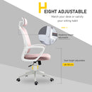 Vinsetto High-Back Office Chair Velvet Style Fabric Computer Home Rocking with Wheels, Rotatable Liftable Headrest, Pink w/ Wheel, Up-Down Headrest