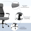 Vinsetto Office Chair Linen-Feel Mesh Fabric High Back Swivel Computer Task Desk Chair for Home with Arm, Wheels - Grey