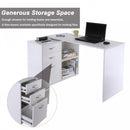 Home Office L Shape Computer Desk Workstation Drawer Shelf File Cabinet-White
