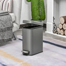 HOMCOM 5L Steel Step Trash Can with Quiet-Closed Lid, Silent and Gentle Open, Oversized pedal, Back Pull Ring, for Living Room, Kitchen, Dorm, Office Bin Open