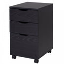 Particle Board 3-Drawer Home Office File Cabinet w/ Wheels Black Oak Tone