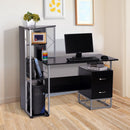 133L x 55W x 123H cm Multi-Level Steel Wood Computer Workstation Desk With Shelves And Drawers, Black