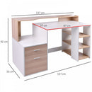 White and Wood Desk Wooden Computer Desk 140Lx55Dx92H cm Modern Home Office Writing Workstation Furniture Printer Shelf Rack Storage Drawer & Shelves