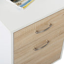 White and Wood Desk Wooden Computer Desk 140Lx55Dx92H cm Modern Home Office Writing Workstation Furniture Printer Shelf Rack Storage Drawer & Shelves