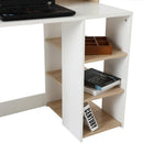 White and Wood Desk Wooden Computer Desk 140Lx55Dx92H cm Modern Home Office Writing Workstation Furniture Printer Shelf Rack Storage Drawer & Shelves