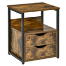 Industrial Side Table with Drawer, Sofa Table, Bedside Cabinet with Storage Shelf, Slim Nightstand for Living Room, Bedroom, Rustic Brown Desk