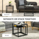 Nest of 2 Side Tables, Set of Modern Bedside Tables with Tempered Glass Desktop for Living Room, Bedroom, Office - Black
